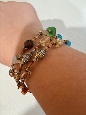 Boho Multistrand Beaded Bracelet in Brown, Green & Blue